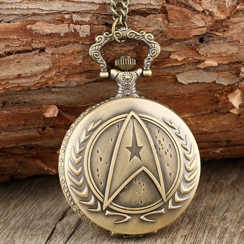 1pc Vintage Shield Pentagram Design Quartz Pocket Watch Qme Bronze
