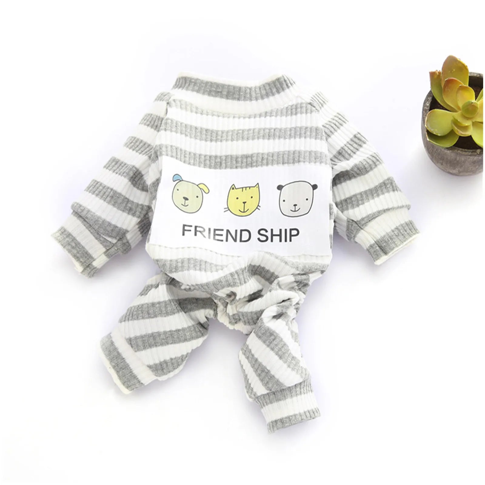 Cotton Dog Pajamas Stripe Classic Pet Jumpsuit Winter Dog Clothes For Small Dog Puppy Cat Costume Chihuahua Yorkie Poodle Outfit Qme Gray S