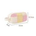 A New double-layer makeup bag, corduroy travel partition makeup brush storage bag, handheld large capacity toiletry bag Qme Portable Beige