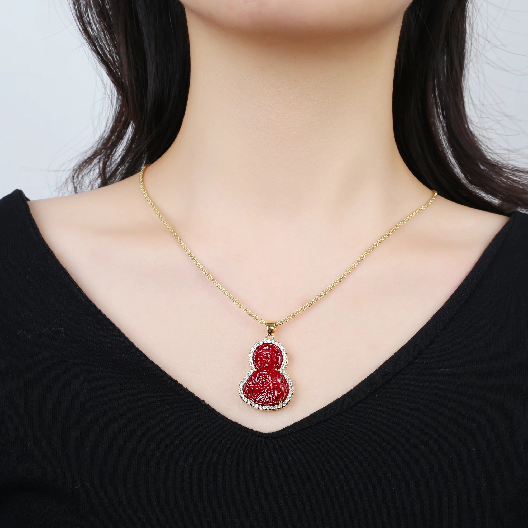 Punk Religious Character Judas Zirconia Pendant Necklace Fashion for Man Woman Christian Catholic St. Jude Jewelry Daily Wear Qme