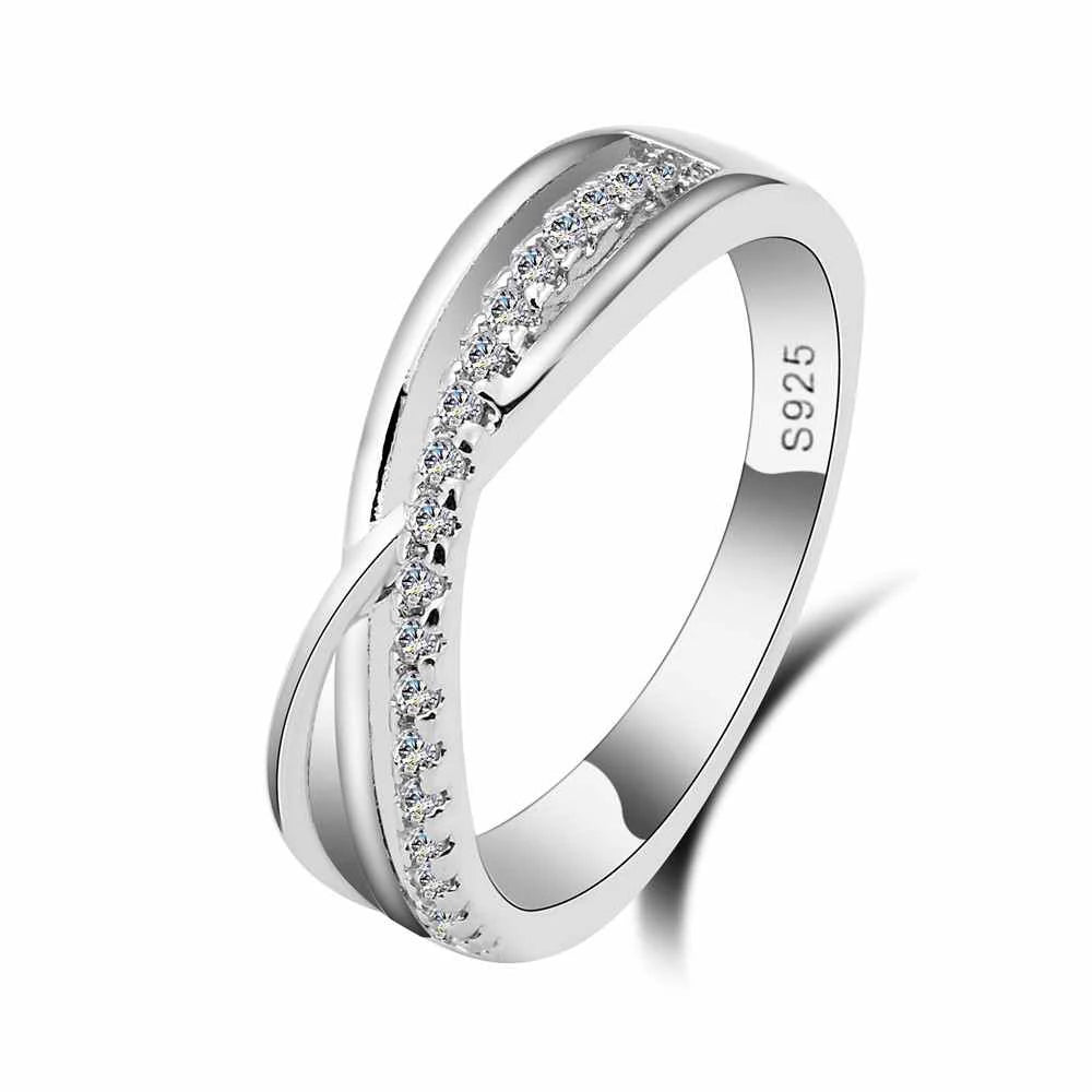 New Wide Cross Cubic Zircon 925 Sterling Silver Color Ring Fashion Female Jewelry Infinity Women Wedding Rings For Party Qme 8