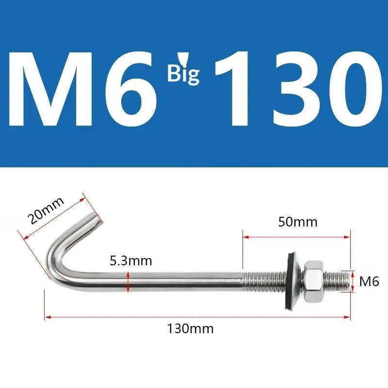 304 Stainless Steel M5 M6 L Hook Bolts With Matching Nuts Washers For Industrial Construction Home Hanging Qme A12