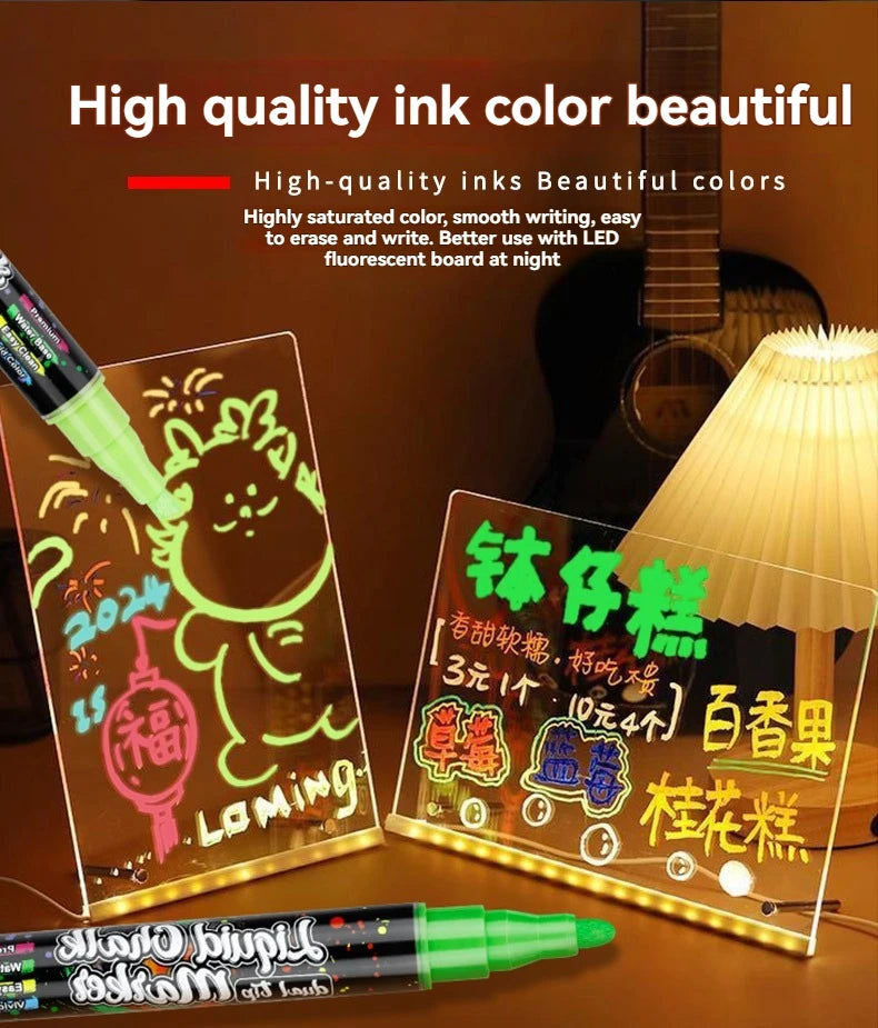 Chalk Markers - Erasable, Non-Toxic,Reversible Tips, For Glass or Chalkboard Markers for Restaurants, Liquid Drawing Chalk Qme