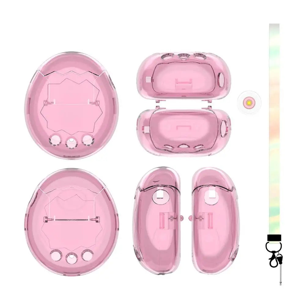 For Tamagotchi Paradise PC Protective Case Transparent Full Cover 360 Shockproof Anti Drop Shell with Lanyard Silicone Cap Qme transparent pink