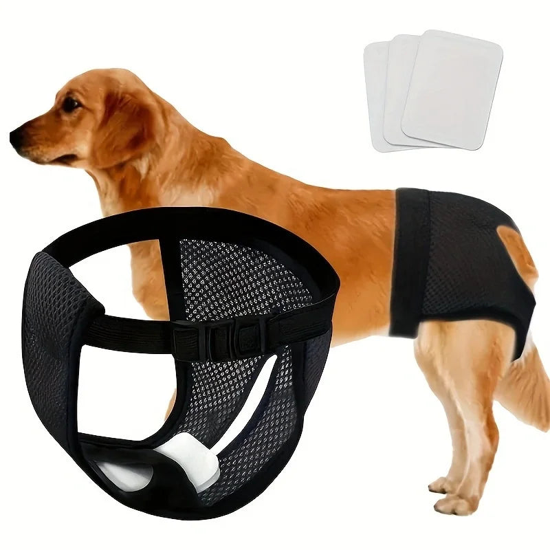 Breathable Adjustable Female Dog Diapers with 3 Replacement Pads - Ideal for Dogs in Heat, Menstruation, and Incontinence Qme
