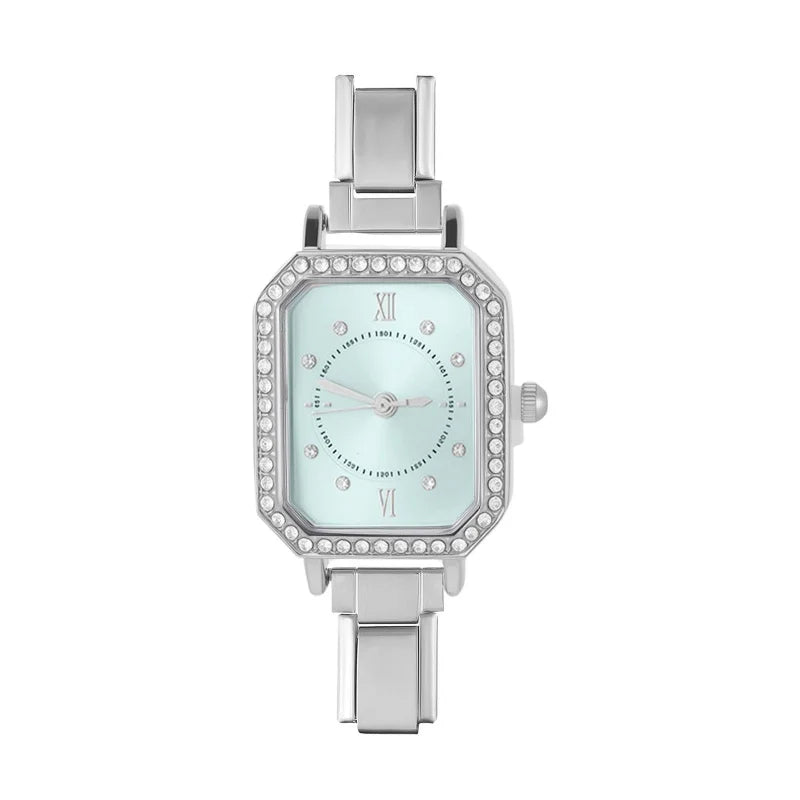 Y2K Colored Dial Fashion Women's Stainless Steel Zircon Square Watch DIY 9mm Width Bracelet Head ForParty Friend DIYJewelry Gift Qme No watch strap- S 29