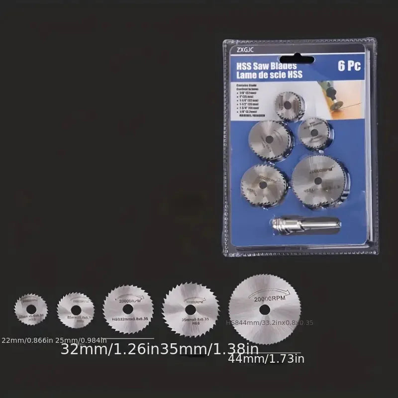 6Pcs Durable Mini Circular Saw Blade Set for Precision HSS Cutting Water-Resistant Disc Ideal for Wood & Aluminum Qme
