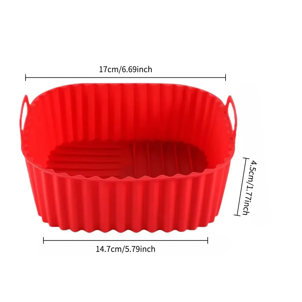 Square Reusable Silicone Air Fryer Liners Non-stick Heat Resistant Baking Liner for 4-7QT Home Kitchen Cooking & Baking Supplies Qme 17-Red