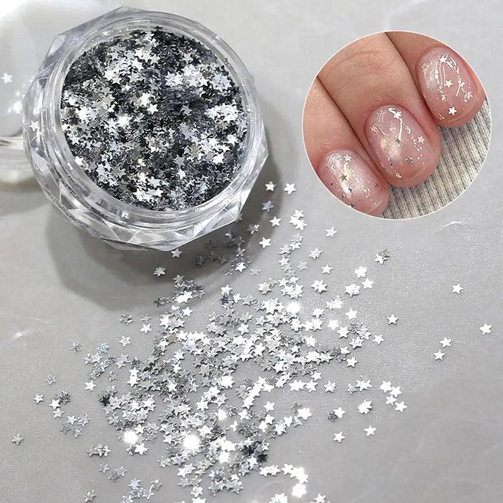 Silver Glitter Nails Design Shiny Nail Flakes Sparkling Sequins Qme