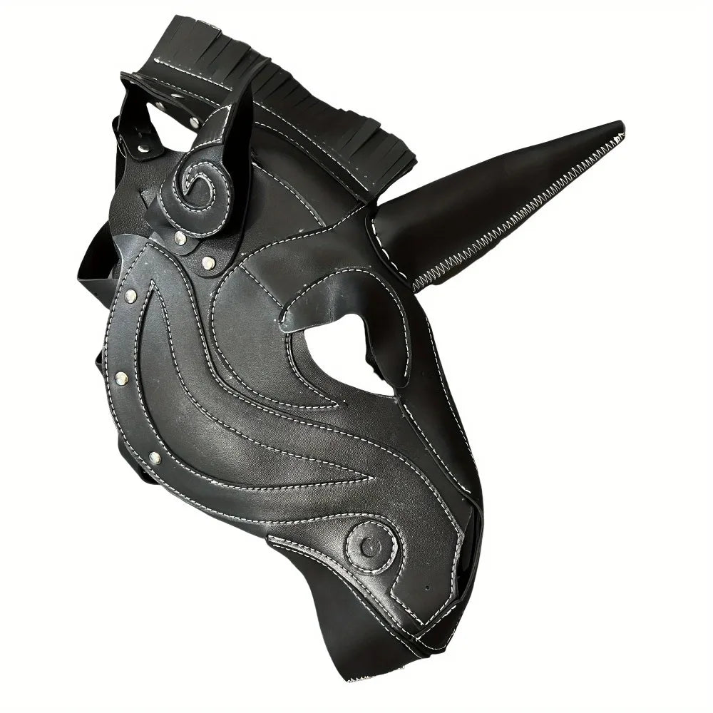 Unicorn Mask Full Face Hood Cosplay Steampunk Halloween Costume Props Party Dress-Up Adjustable Horse Head Animal Hood Handmade Qme