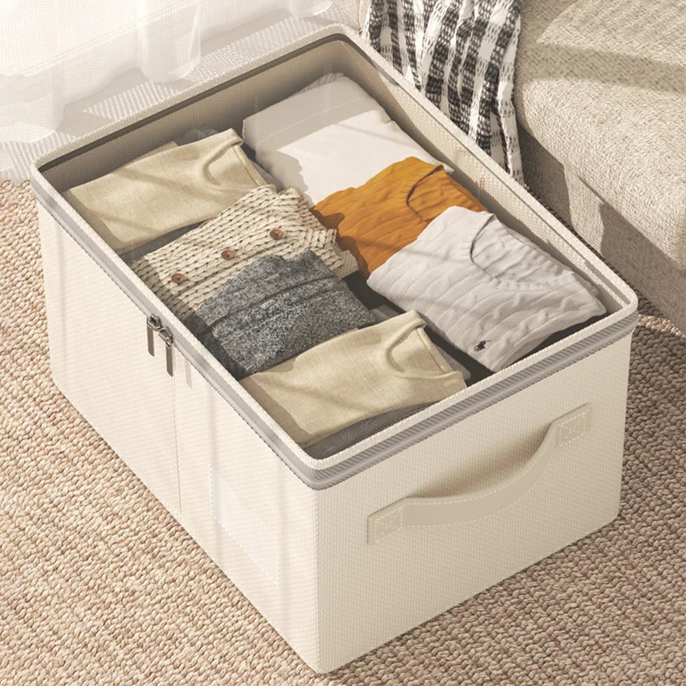Portable Foldable Cotton Linen Fabric Storage Box Thickened & No Installation Needed for Bedroom Wardrobe Clothes Qme