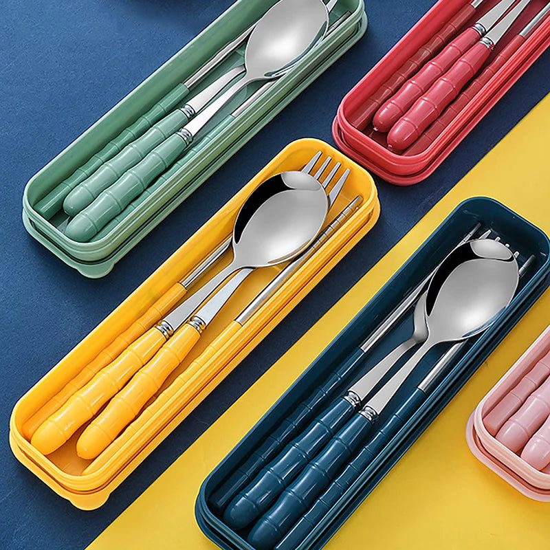 Chopsticks Spoons Forks Sets Stainless Steel Portable Tableware Qme