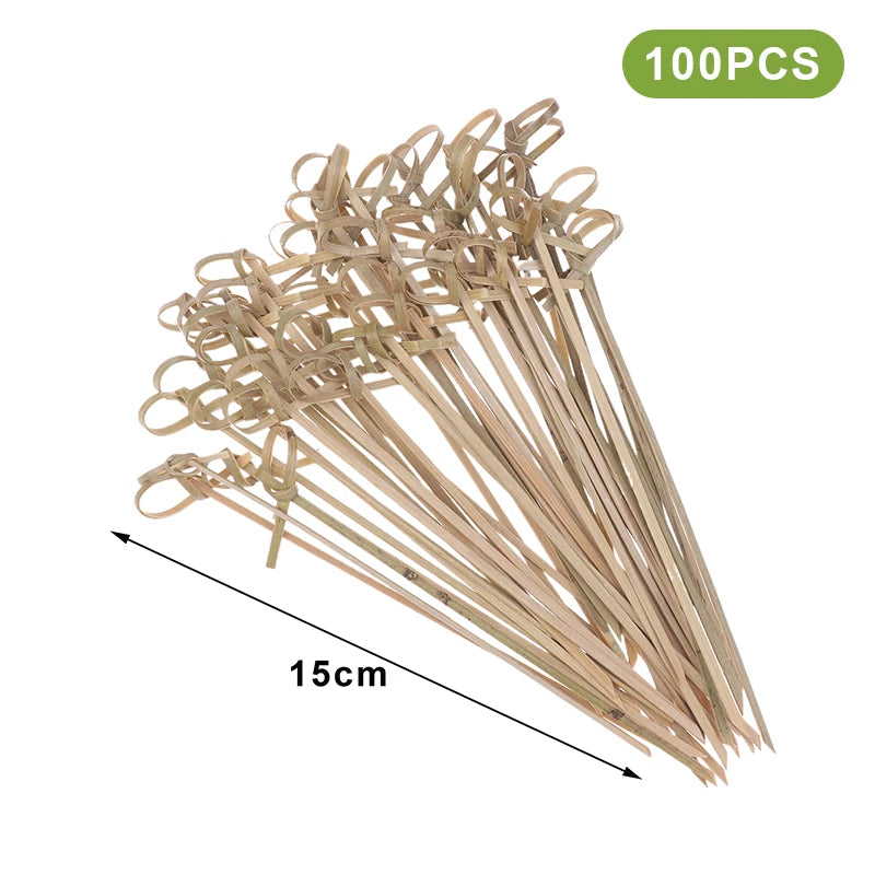 Bamboo Skewers Barbeque Bar Tool Kitchen Cocktail Picks Disposable Qme Knot 15cm