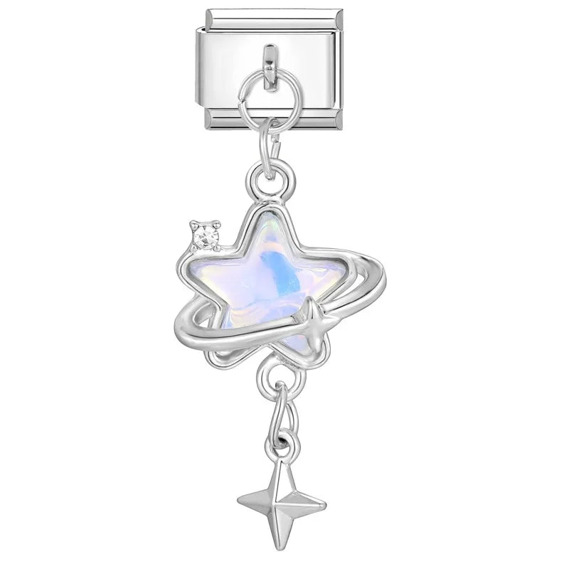 Colored Glaze Star Sun Starfish Ocean Italian Charm Stainless Steel