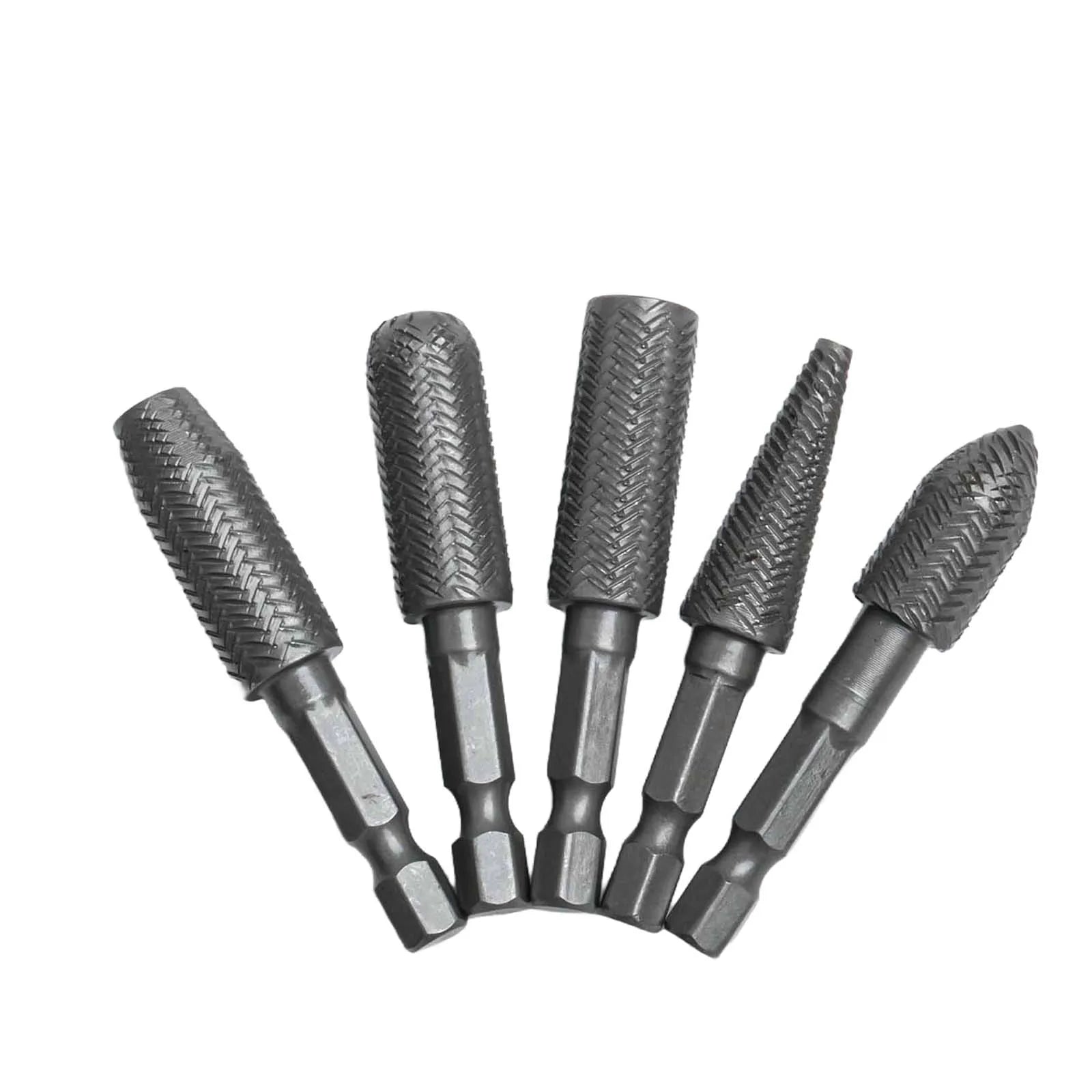 5Pcs/set Rotary Rasp 1/4 Inch Hex Shank Rotary Steel File Drill Bits Burrs Grinding Grooved Sanding Engraving Grinding Tools Qme