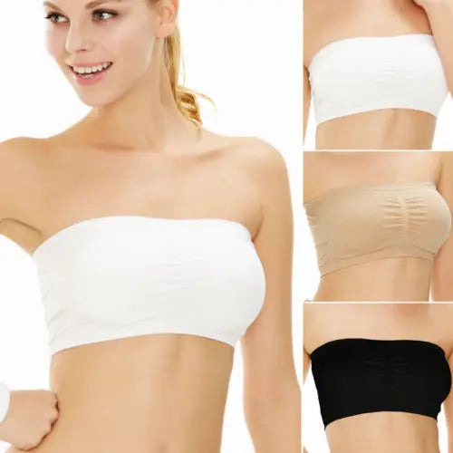 Double Layers Plus Size Strapless Bra Bandeau Tube Removable Padded Top Stretchy Seamless Bandeau Bra Boob Crop Spaghetti Strap Qme