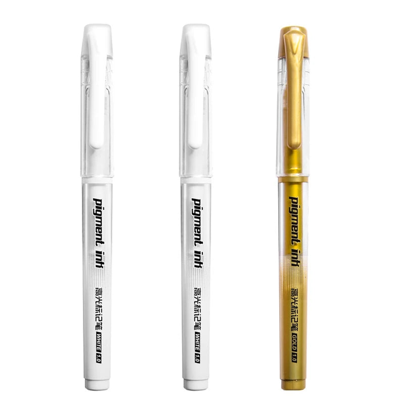 3Pcs/Set 1.0mm Highlight Marker Pen White/Gold/Silver Ink Large Capacity Gel Pen For Drawing Art Supply Sketch Paint Pen Qme 2white 1gold