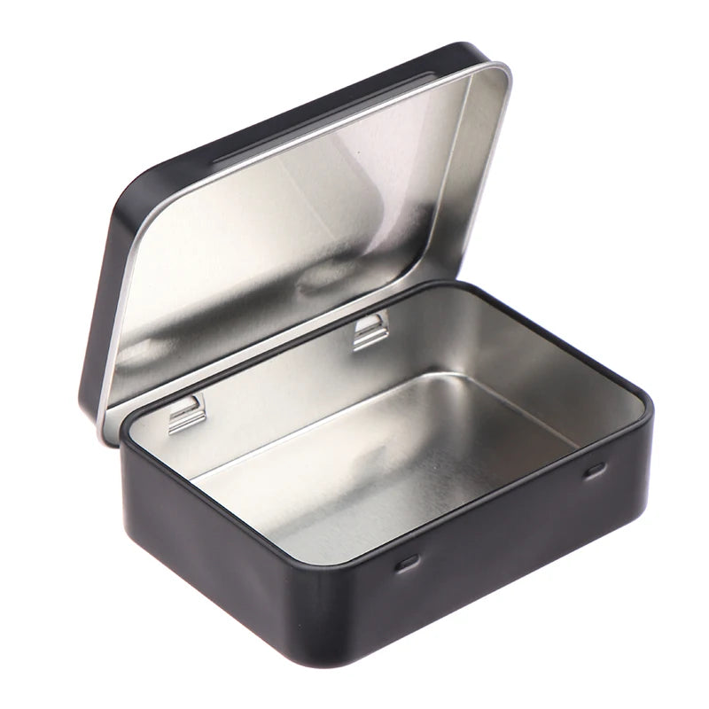 Empty Hinged Lid Small Storage Box Frosted Household Iron Metal Tin Qme Black