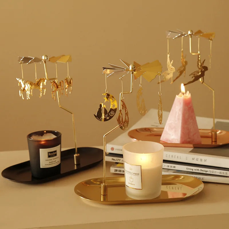 Tray Rotating Candlestick Scented Candle Romantic Walk Horse Lamp European Windmill Creative Swing Birthday Wedding Gift Qme
