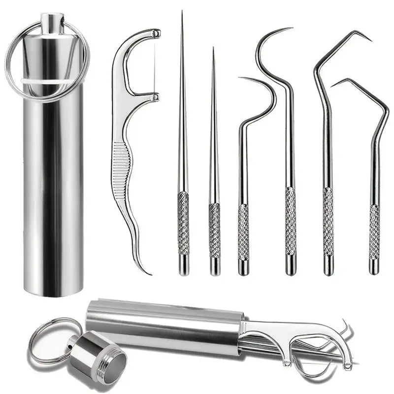 Stainless Steel Toothpicks Pocket Portable Floss Pick Reusable Metal Qme