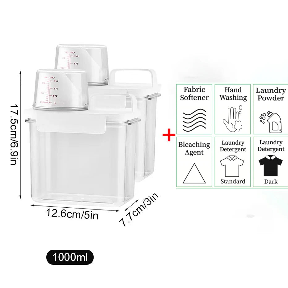 1100/1800/2300Ml Refillable Laundry Detergent Dispenser Empty Tank for Powder Softener Bleach Storage Container with Labels Qme 2x1100ml with labels