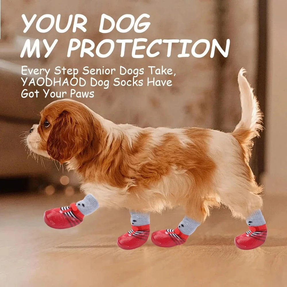 4Pcs/set Anti Slip Dog Socks with Straps Traction Control for Indoor Hardwood Floor Wear Pet Paw Protector for Small Dogs Qme