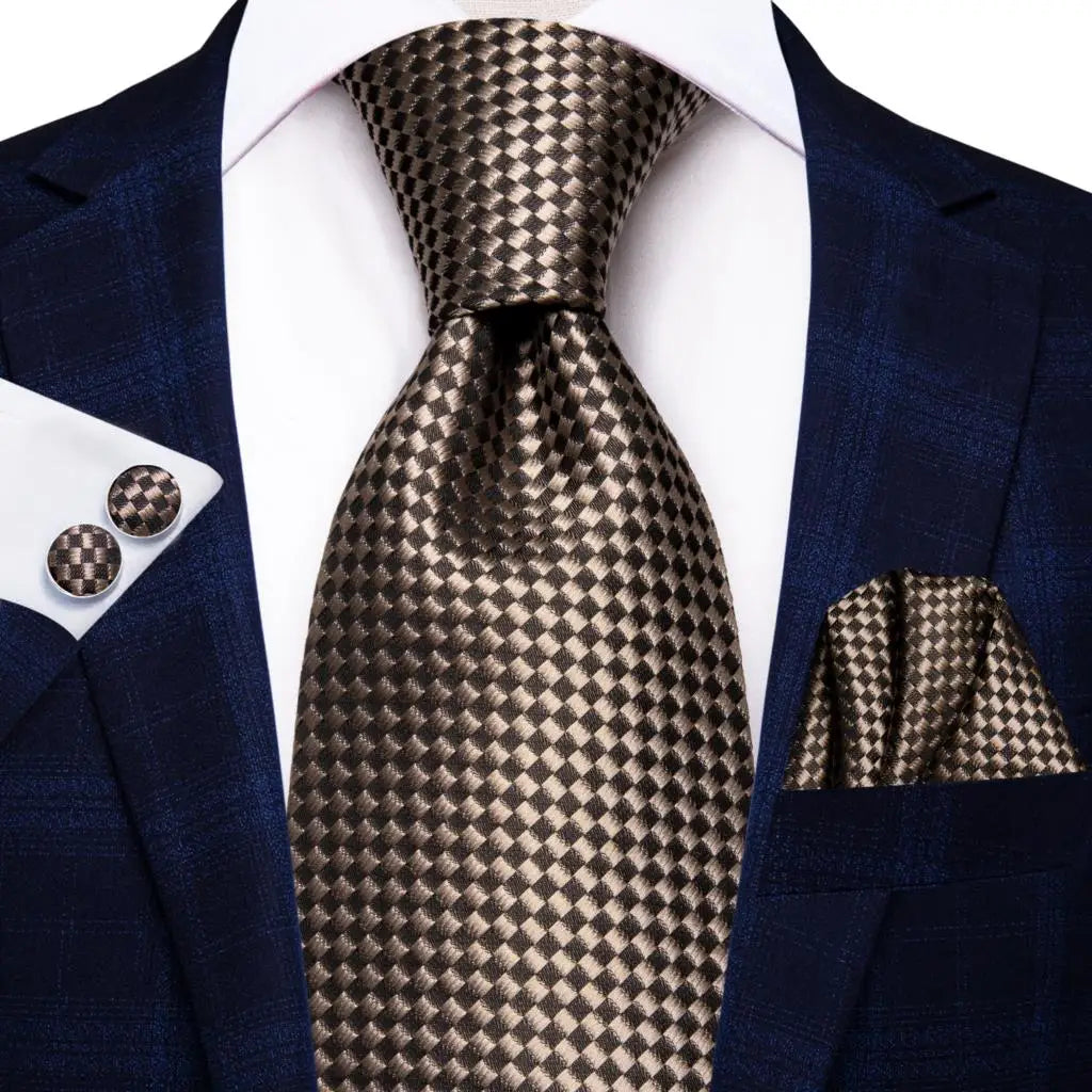 Hi-tie Paisley Brown Tie Men Elegant Mens Necktie Pocket Square
