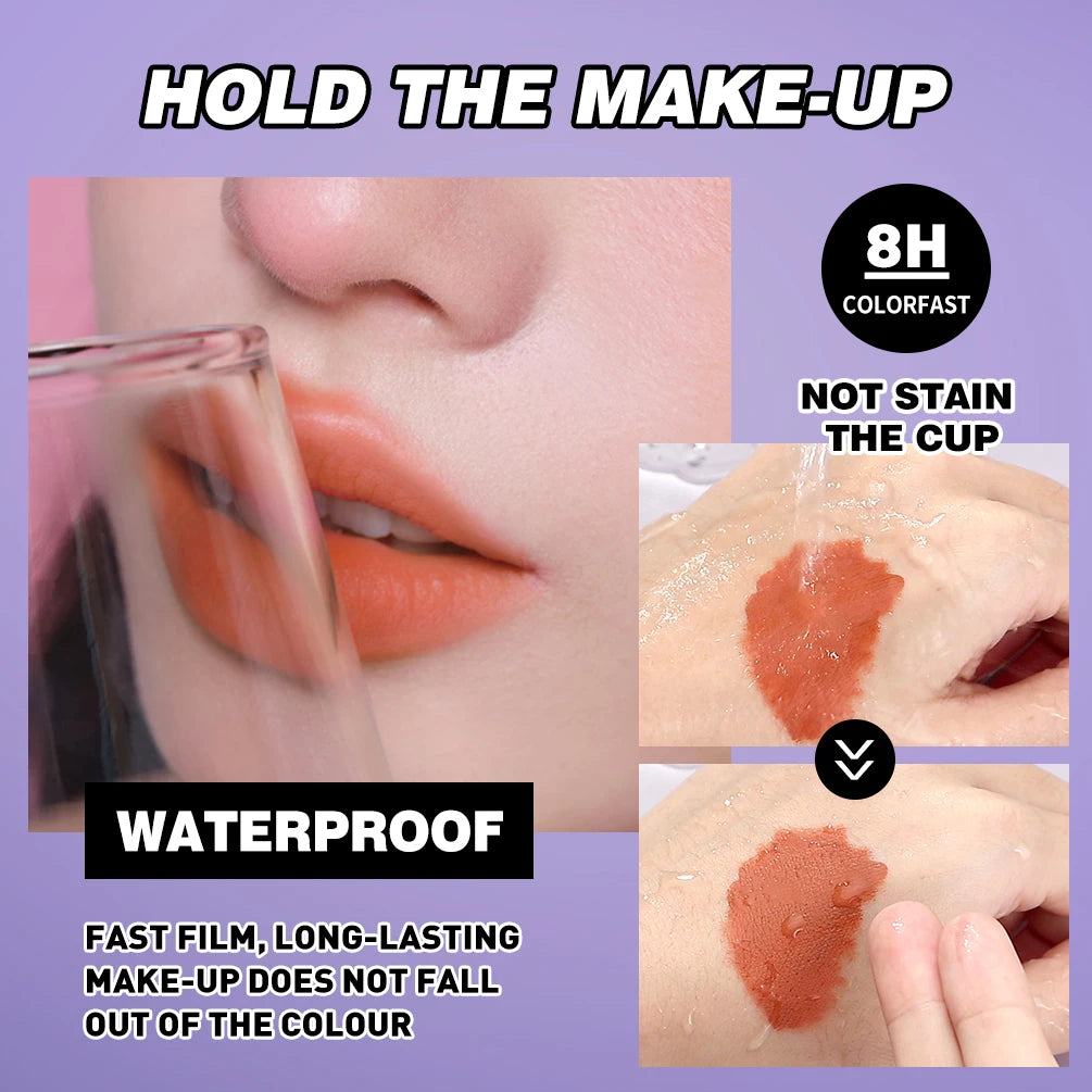 QIBEST 6Pcs/Set Waterproof Liquid Lipstick Sexy Halloween Lip Stick Matte Velvet Black Lipsticks Red Orange Lip Makeup Labiales Qme