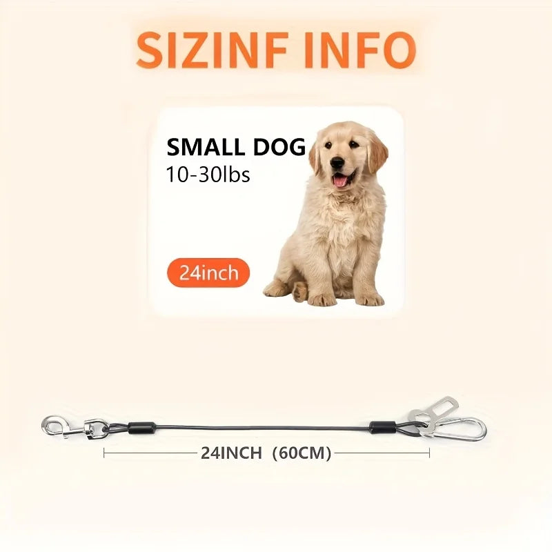 1 piece of dog car wire rope safety belt, metal non chew rope vehicle dog accessory, double clip and buckle lock Qme