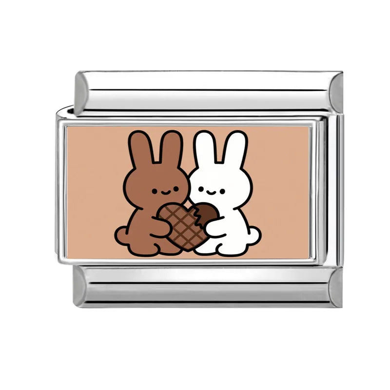 Wholesale 2025 New Cute Leaf Cats Dogs Rabbit Samoyed Italian Charm Link fit 9mm Stainless Steel Jewelry DIY Making Bracelets Qme Style 12