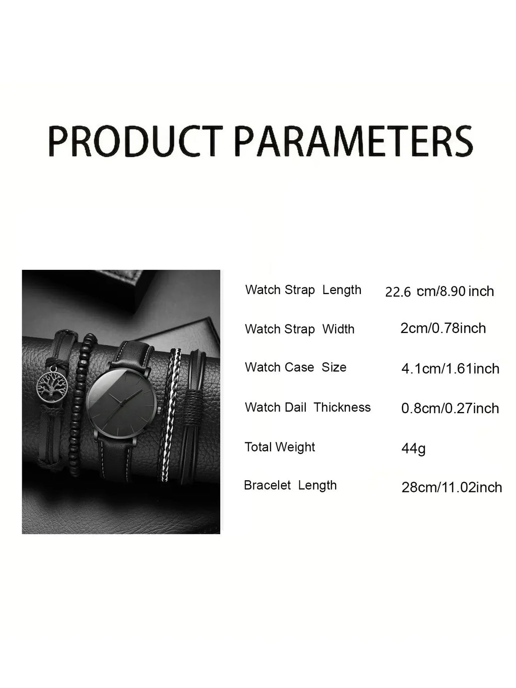 Watch New Men Watch Luxury Bracelet Set Fashion Business Black Leather Quartz Wrist Watches For Men Gift Set Relogio Masculino Qme