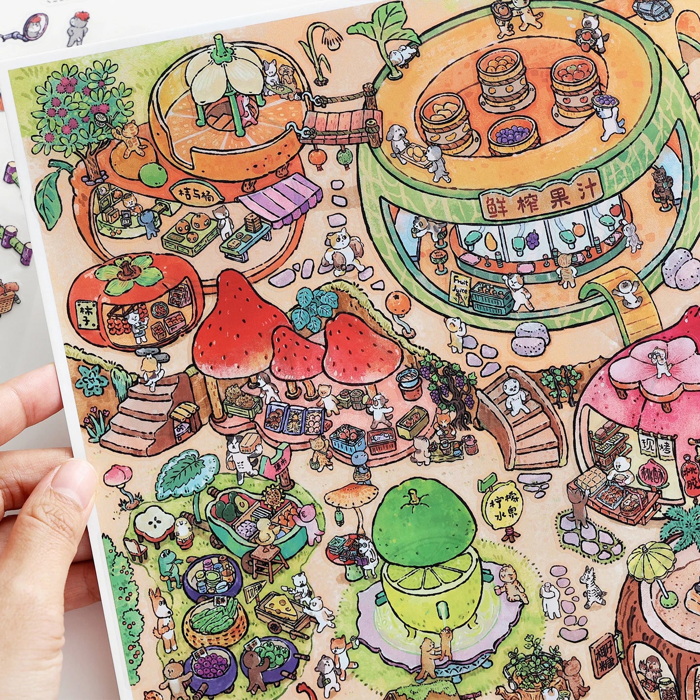 TIANZI 4/8 Pcs Scenes Cartoon Landscape Sticker DIY Cabin Scene Stacking and Pasting Hand Account Decompression Stationery Qme