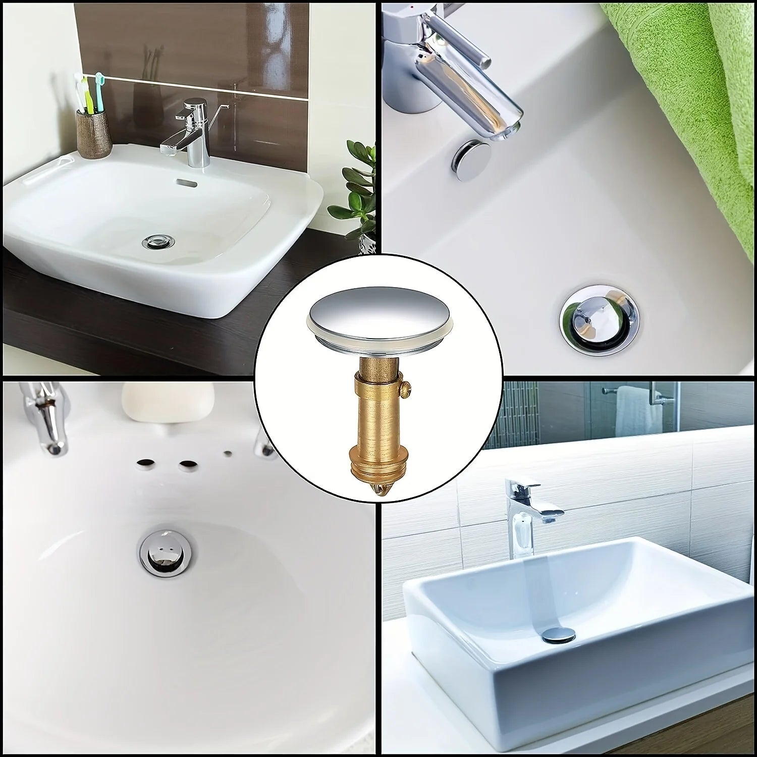Universal bathroom sink stopper, spring-loaded drain plug, sink drain plug Qme