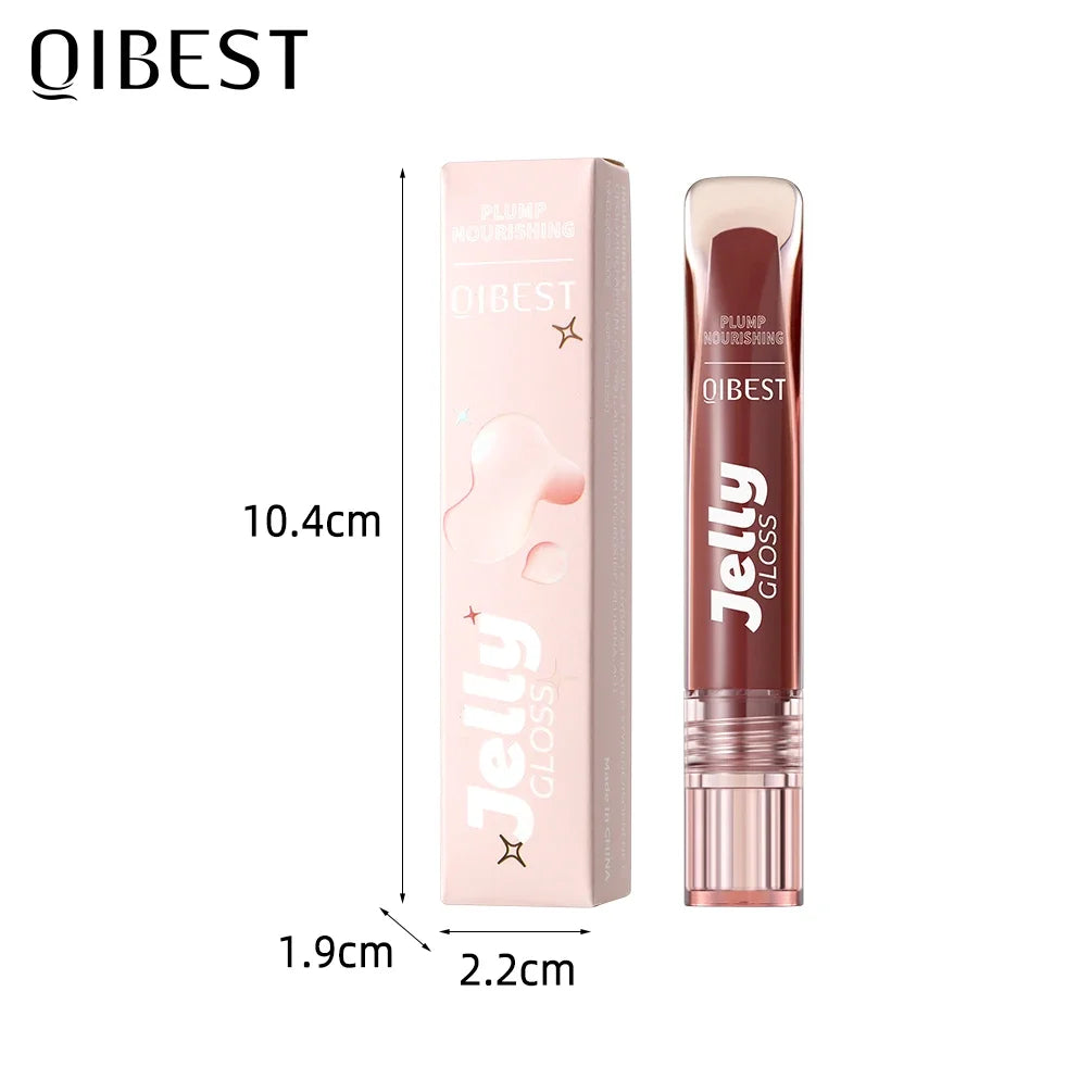 QIBEST Mirror Water Light Jelly Lipgloss Shiny Moisturizing Sexy Red Rose Liquid Lipstick Glitter Lip Oil Glass Makeup Lip Stain Qme
