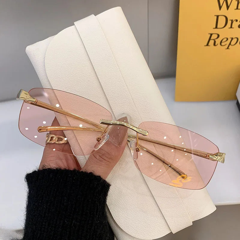 New Rectangle Vintage Rimless Square Sunglasses Classic Casual Sun Glasses UV400 Cut Edge Frameless Sunglasses Qme PK