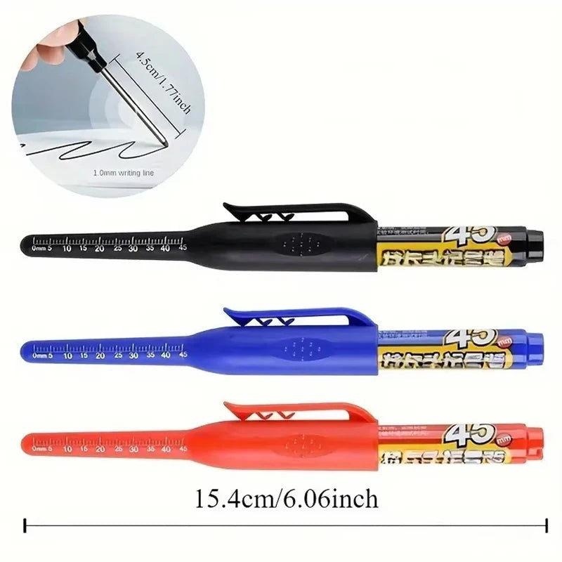 6Pcs 45mm Waterproof Long Head Nib Deep Hole Markers Pen Tile Carpenter Pen Multi-purpose for Woodworking Black/Blue/Red Ink Qme
