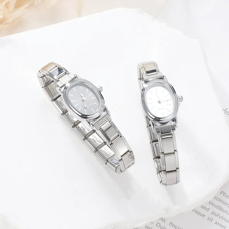 Stainless Steel Fit 9mm Watch Connector Italian Charm Links Women's Oval Square CZ Watch Header Linker Bracelet DIY Jewelry Gift Qme