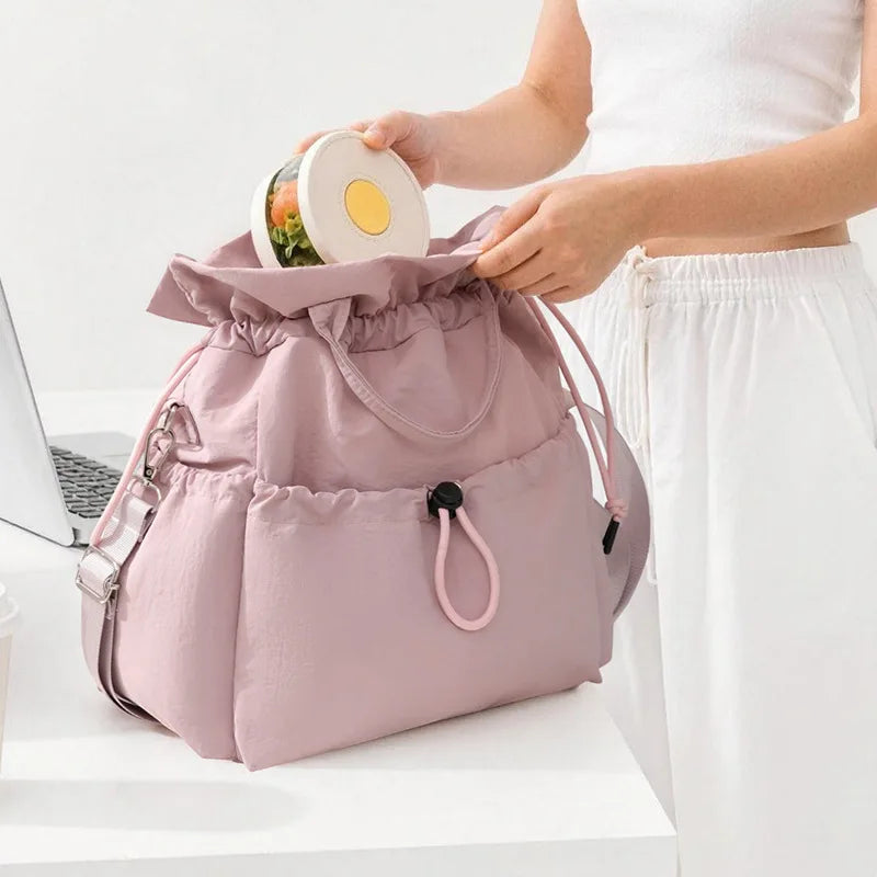 A High appearance drawstring lunch bag, student office worker insulated lunch box bag, hand-held large capacity lunch bag Qme