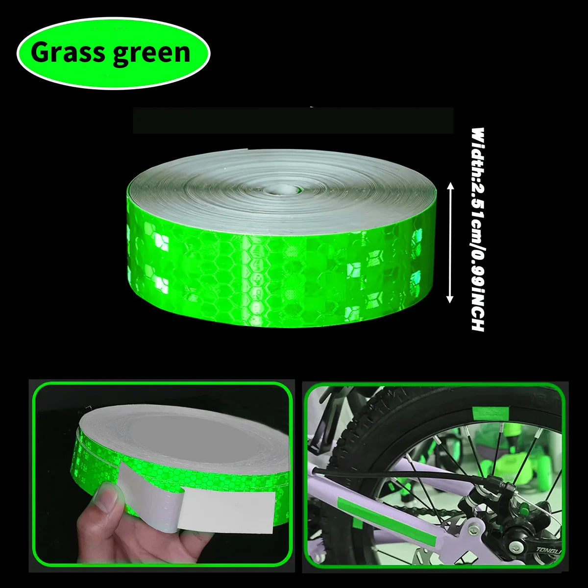 Car Reflective Tape Auto Safety Warning Sticker Reflector Protective Tape Strip Film for Trucks Auto Motorcycle Qme Grass green 3m 2.5cm