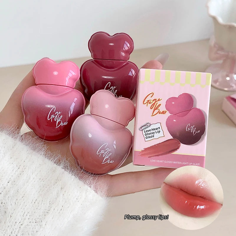 Gege Bear Heart Shape Water Light Lip Llaze Mirror Lipstick Gloss Qme