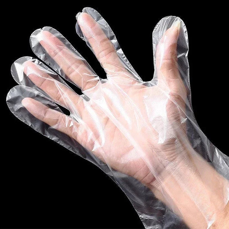 Transparent Disposable Gloves Plastic Waterproof Gloves for Kitchen Restaurant Fried Chicken BBQ Disposable Tableware Wholesale Qme