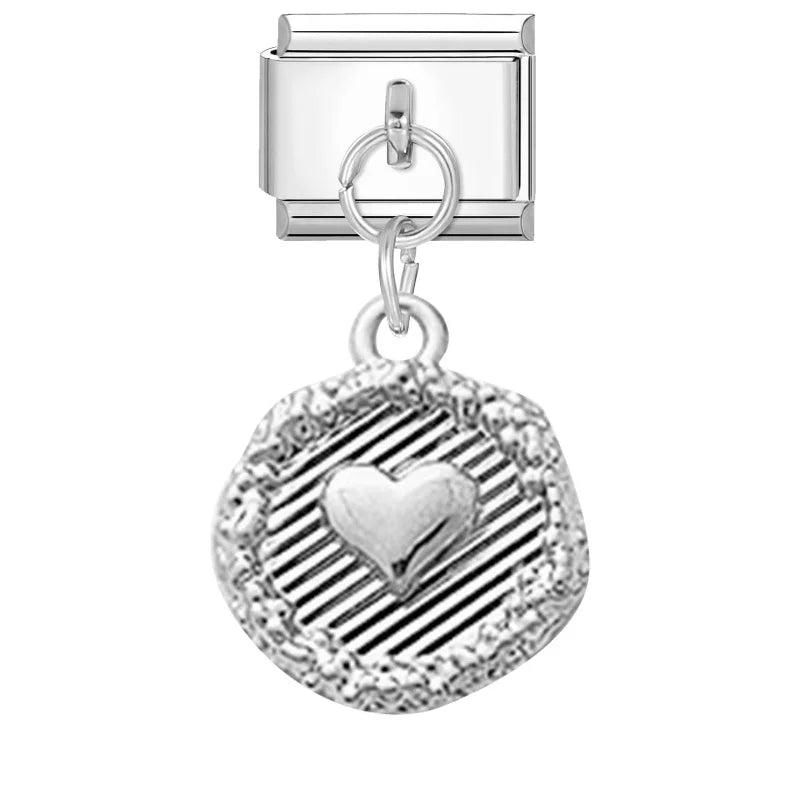 Wholesale Fashion Round Moon Shell Heart Seahorse Italian Charm Link Fit 9mm Stainless Steel DIY Bracelet Jewelry Making Bead Qme Style 2
