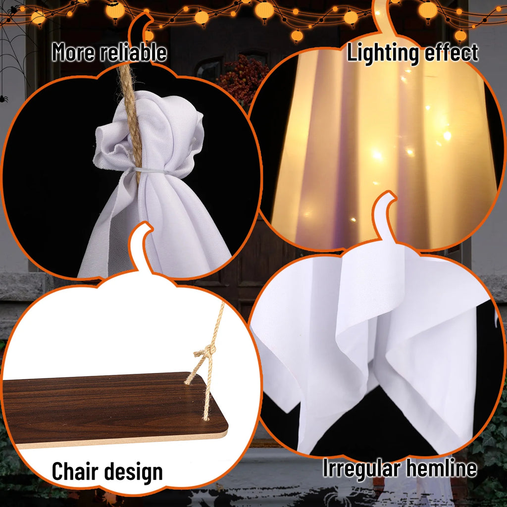 Decorations Outdoor Halloween Scary Ghost 5FT Large Hanging Ghost Swing with Remote Control String Lights Cosplay Party Decor Qme