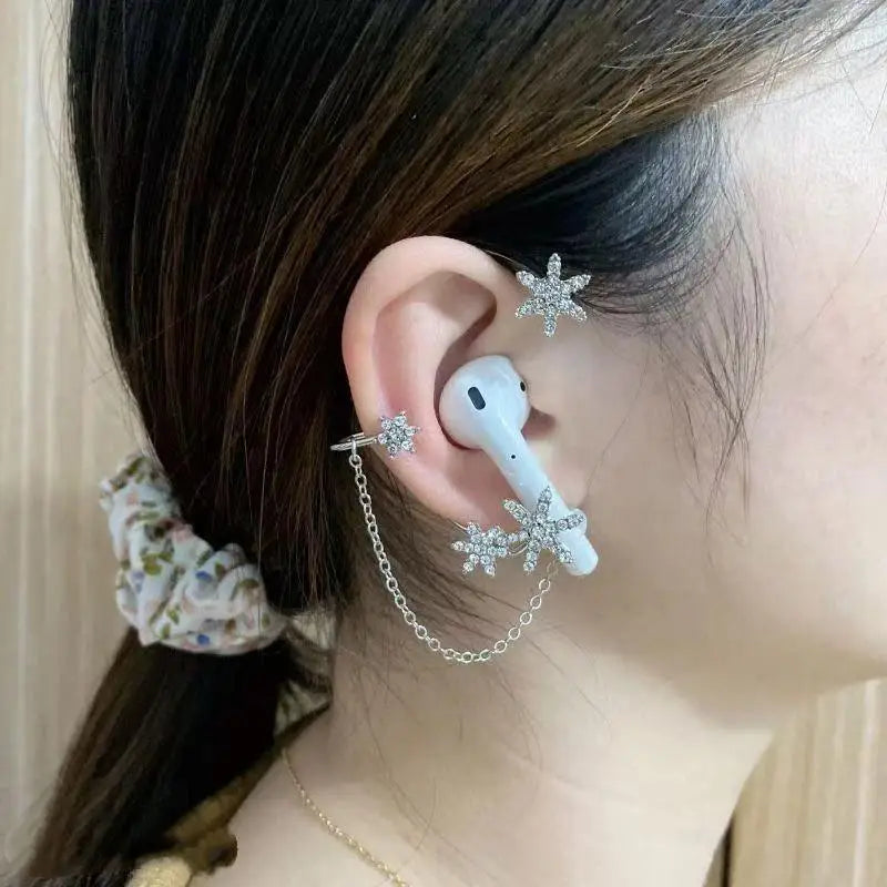 Creative Rhinestone Butterfly Earphone Anti-lost Chain Fashionable Qme