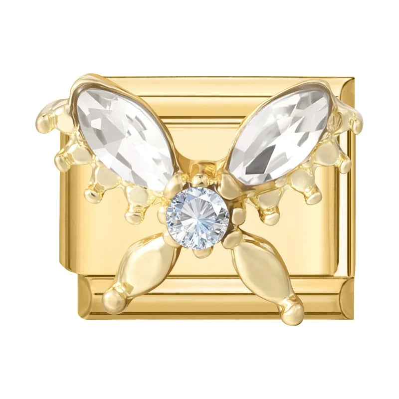 2026 Colorful Garland Flower Bird Luxury Pearl Zircon Gold Color Italian Link Fit 9mm Stainless Steel Charm Jewelry DIY Bracelet Qme Style 7