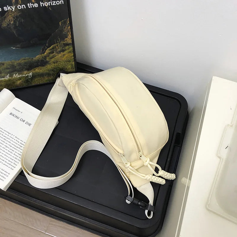 Premium Waterproof Chest Large Crossbody Bag Unisex Minimalist Travel Qme WHITE