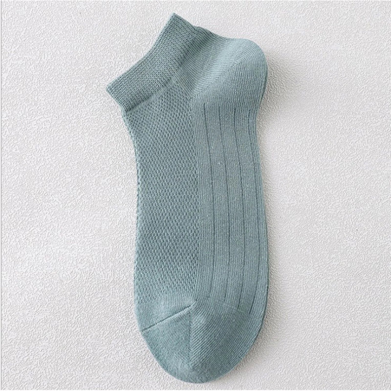 Men's Summer Breathable Sweat Absorbing Thin Mesh Sports Socks Solid Color Casual Elastic Soft and Comfortable Low Cut Socks Qme Green One Size