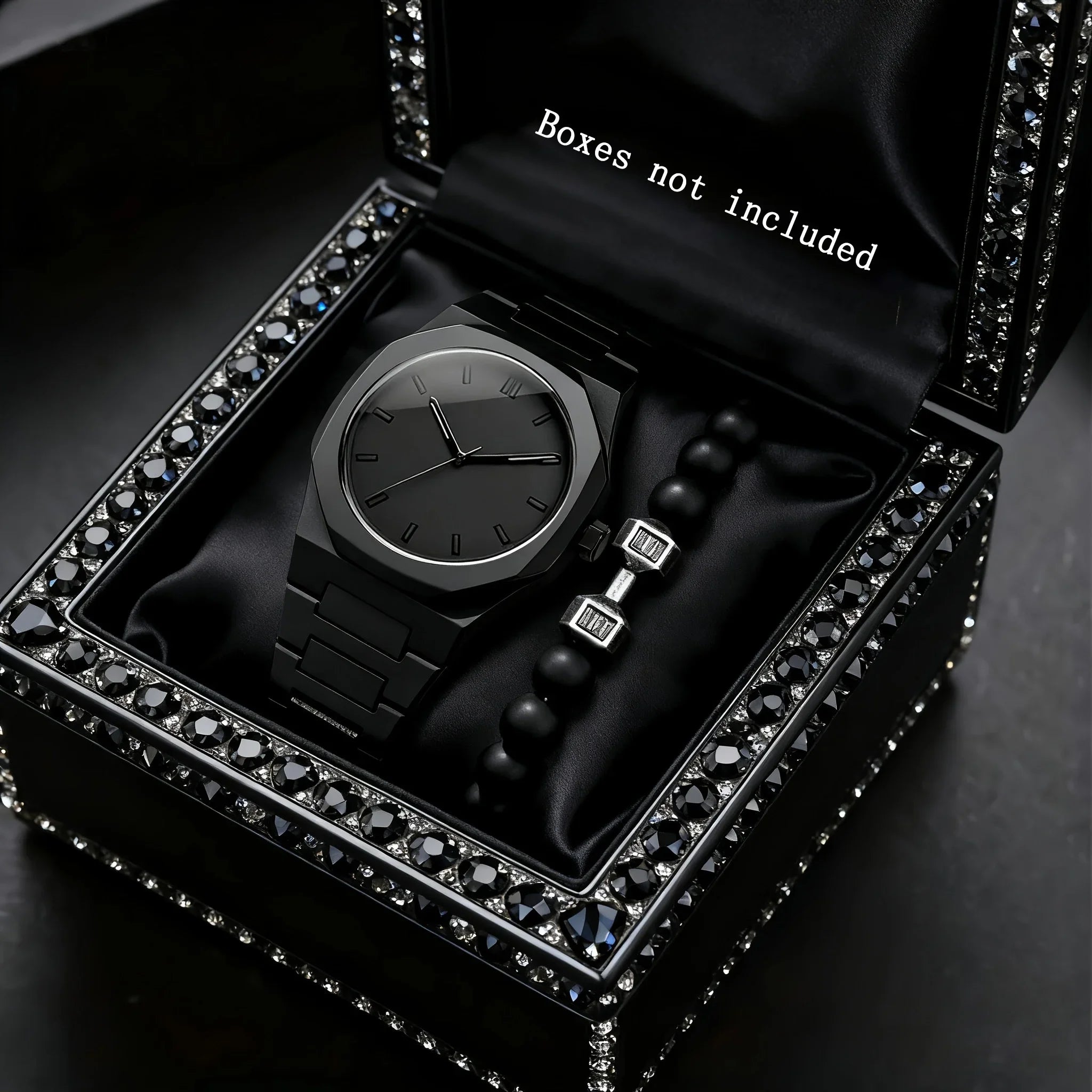 2 Pieces Fashion Men's Casual Business Watches Plastic Band Male Quartz Watch-Bracelet Beads Set Men's Watch (Without Box) Qme B