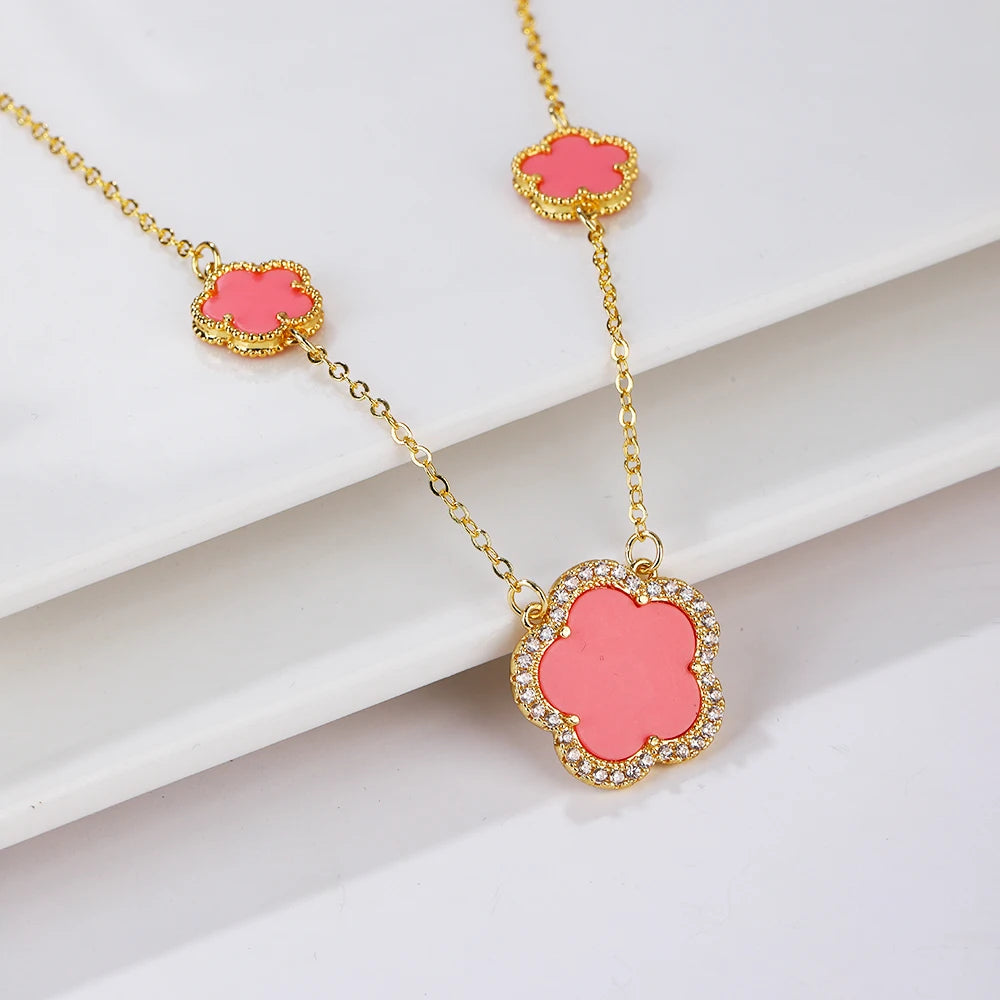 High-Quality Copper Plated 18k Gold Five-Leaf Clover Necklace Fashion Simple For Woman Girl Necklace Birthday Party Jewelry Gift Qme G 45cm
