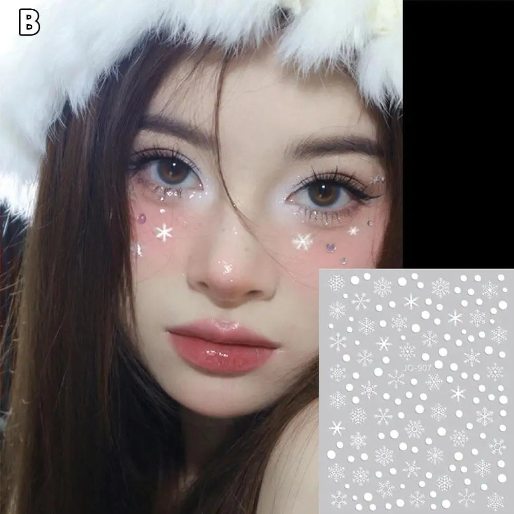 Face And Eye Makeup Stickers Christmas Face Snowflake Stickers 5D Witte Sneeuwvlok Ronde Tattoo Oogschaduw Stickers Qme B CN